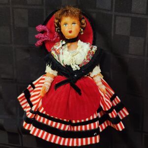 Vintage Plastic Folk Doll 7.5" Tall Good Condition Highly Detailed Outfit